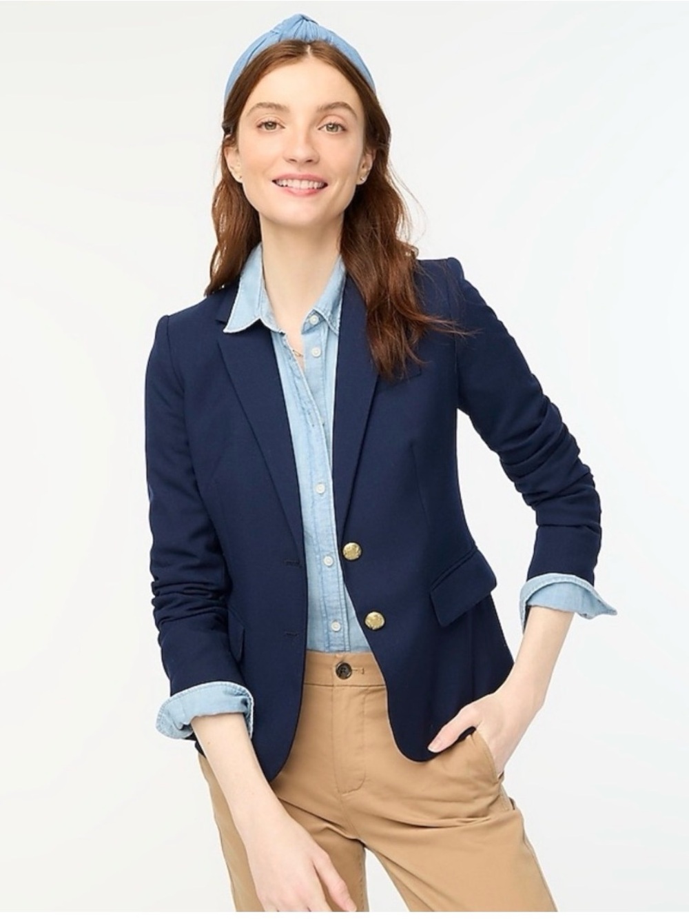 NEW J Crew 6 Blue Schoolboy gold button wool structured workwear classic blazer
